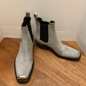 Calvin Klein 205W39NYC Silver Claire Western Chelsea Glitter Cap Toe Boots 38